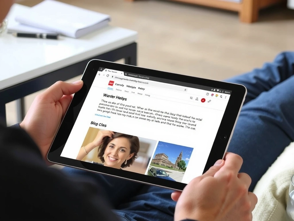 Persoană citind un articol pe tabletă